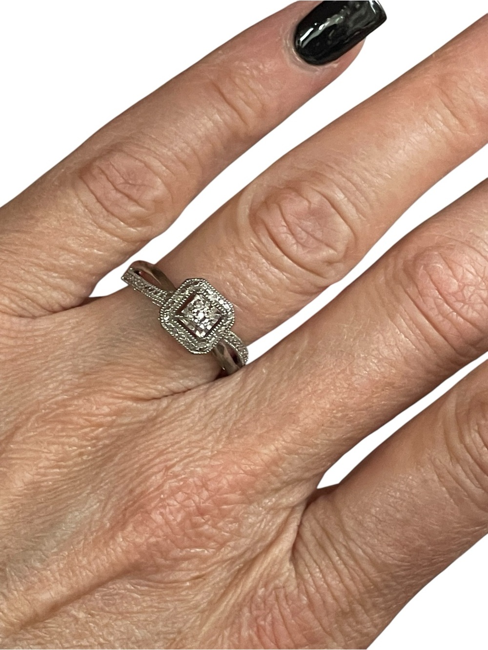 Sterling Silver Diamond Halo Ring Size 6.5